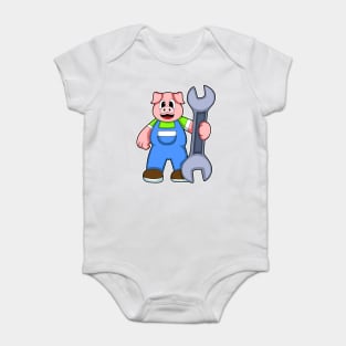 Pig as Craftsman with Wrench Baby Bodysuit